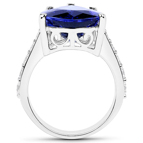 11.40 Carat Genuine Tanzanite and White Diamond 18K White Gold Ring by Bids.com