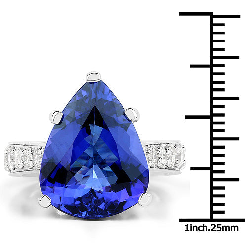 11.40 Carat Genuine Tanzanite and White Diamond 18K White Gold Ring by Bids.com