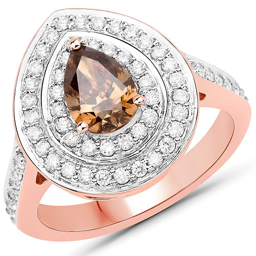 1.64 Carat Genuine Chocolate Brown Diamond and White Diamond 18K Rose Gold Ring by Bids.com