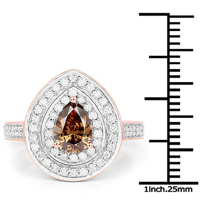 1.64 Carat Genuine Chocolate Brown Diamond and White Diamond 18K Rose Gold Ring by Bids.com