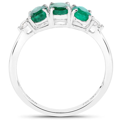 1.14 Carat Genuine Zambian Emerald and White Diamond 14K White Gold Ring by Bids.com