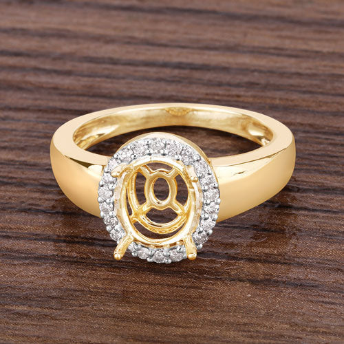 0.22 Carat Genuine White Diamond 14K Yellow Gold Semi Mount Ring - holds 9x7mm Oval Gemstone by Bids.com