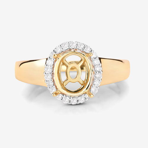 0.22 Carat Genuine White Diamond 14K Yellow Gold Semi Mount Ring - holds 9x7mm Oval Gemstone by Bids.com