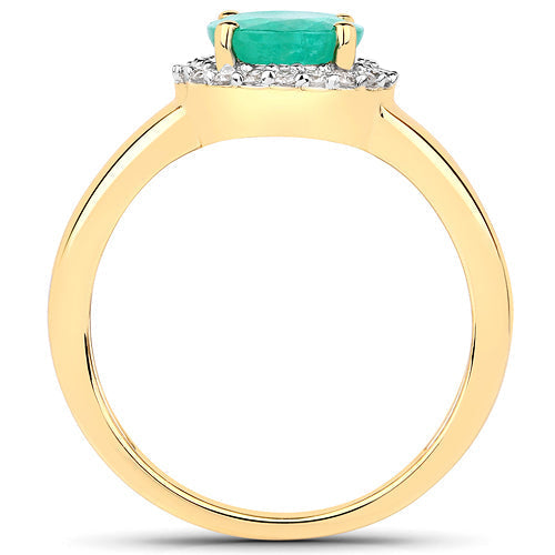1.87 Carat Genuine Zambian Emerald and White Diamond 14K Yellow Gold Ring  DestGlow