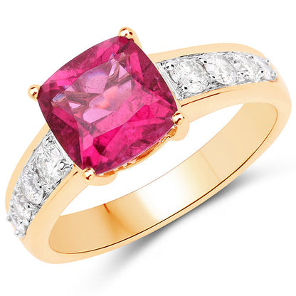 2.70 Carat Genuine Rubellite and White Diamond 14K Yellow Gold Ring by Bids.com