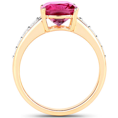 2.70 Carat Genuine Rubellite and White Diamond 14K Yellow Gold Ring by Bids.com