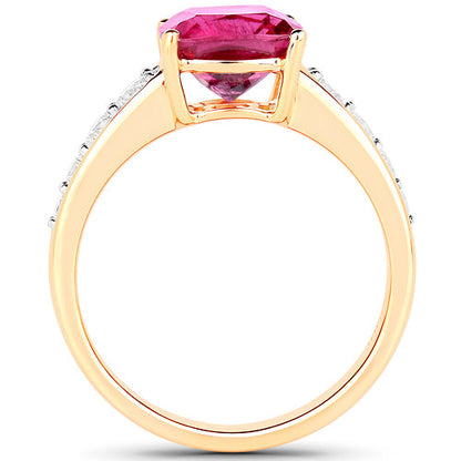 2.70 Carat Genuine Rubellite and White Diamond 14K Yellow Gold Ring by Bids.com