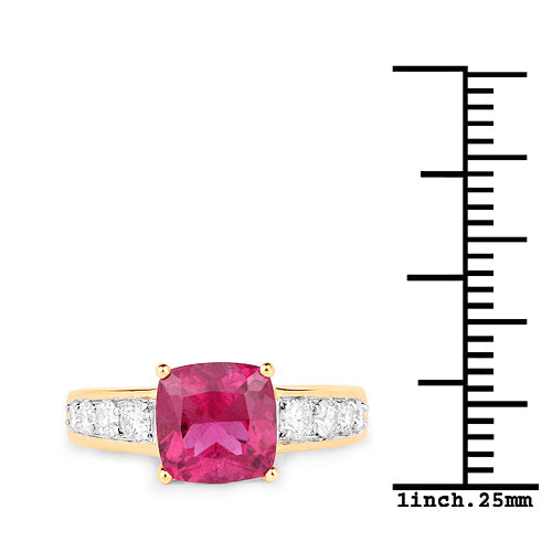 2.70 Carat Genuine Rubellite and White Diamond 14K Yellow Gold Ring by Bids.com