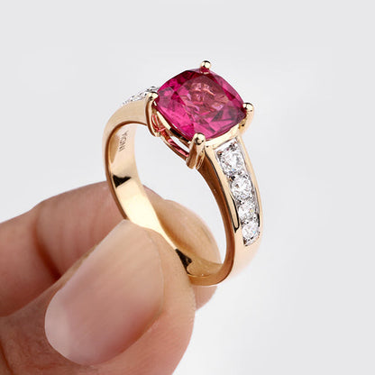 2.70 Carat Genuine Rubellite and White Diamond 14K Yellow Gold Ring by Bids.com