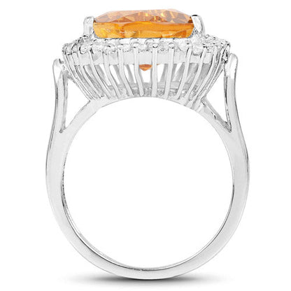 8.56 Carat Genuine Citrine and White Topaz .925 Sterling Silver Ring  DestGlow