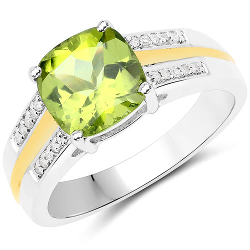 2.20 Carat Genuine Peridot and White Diamond 14K Yellow Gold with .925 Sterling Silver Ring by Bids.com