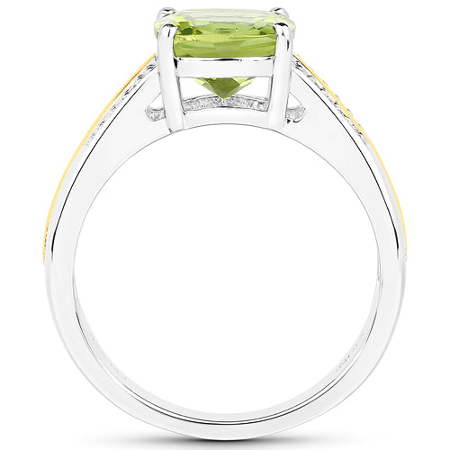 2.20 Carat Genuine Peridot and White Diamond 14K Yellow Gold with .925 Sterling Silver Ring by Bids.com