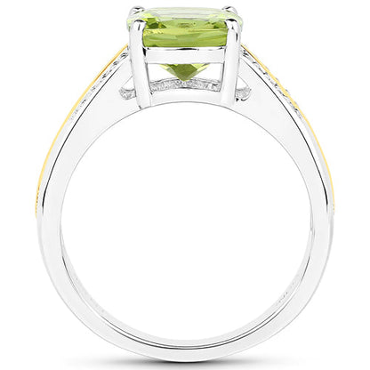 2.20 Carat Genuine Peridot and White Diamond 14K Yellow Gold with .925 Sterling Silver Ring by Bids.com