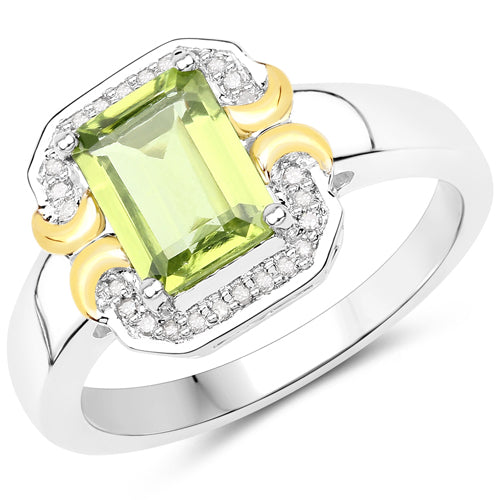 1.67 Carat Genuine Peridot and White Diamond .925 Sterling Silver Ring by Bids.com