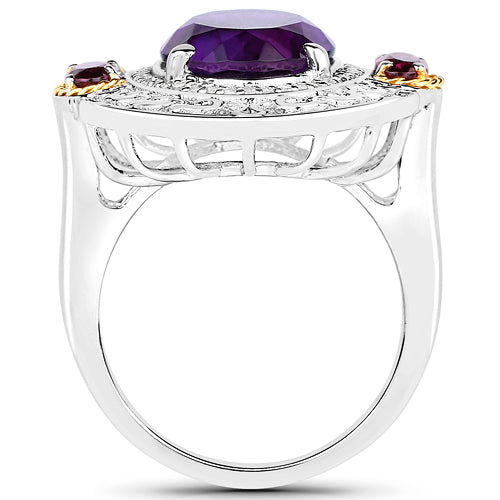 5.58 Carat Genuine Amethyst, Rhodolite and White Diamond 14K Yellow Gold with .925 Sterling Silver Ring by Bids.com