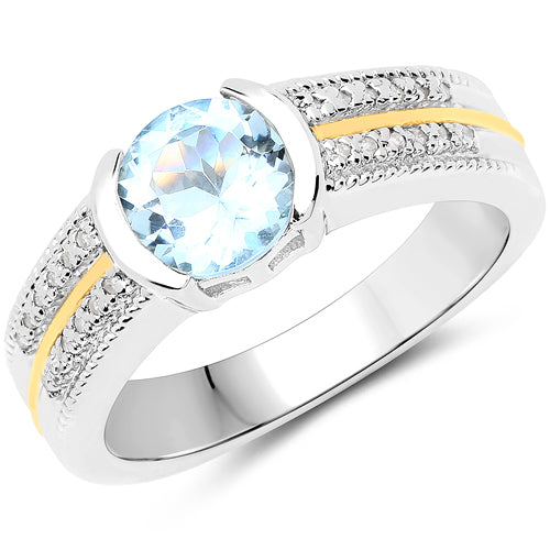 1.37 Carat Genuine Aquamarine and White Diamond 14K Yellow Gold with .925 Sterling Silver Ring by Bids.com