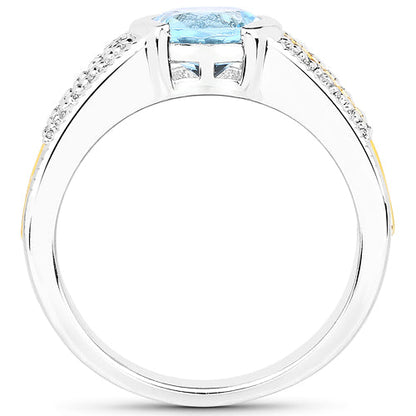 1.37 Carat Genuine Aquamarine and White Diamond 14K Yellow Gold with .925 Sterling Silver Ring by Bids.com