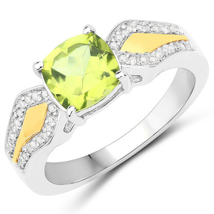 1.64 Carat Genuine Peridot and White Diamond 14K Yellow Gold with .925 Sterling Silver Ring by Bids.com
