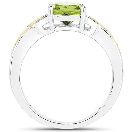 1.64 Carat Genuine Peridot and White Diamond 14K Yellow Gold with .925 Sterling Silver Ring by Bids.com