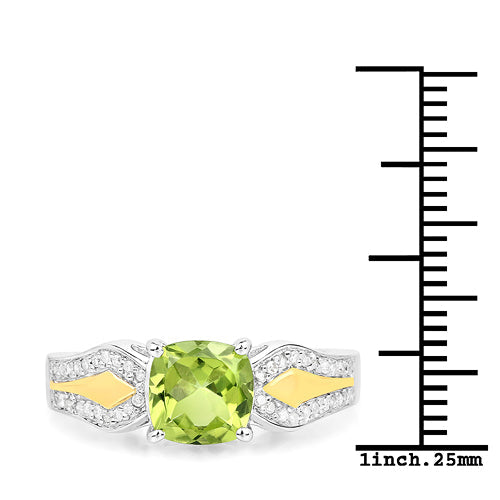 1.64 Carat Genuine Peridot and White Diamond 14K Yellow Gold with .925 Sterling Silver Ring by Bids.com