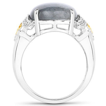 10.56 Carat Genuine Labradorite and White Diamond 14K Yellow Gold with .925 Sterling Silver Ring by Bids.com