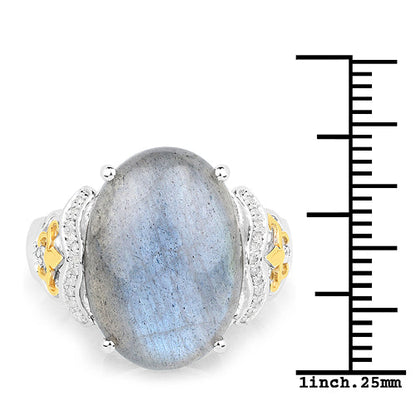 10.56 Carat Genuine Labradorite and White Diamond 14K Yellow Gold with .925 Sterling Silver Ring by Bids.com