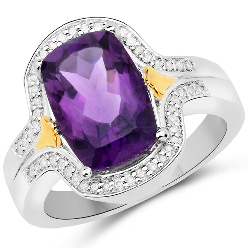 3.43 Carat Genuine Amethyst and White Diamond .925 Sterling Silver Ring by Bids.com