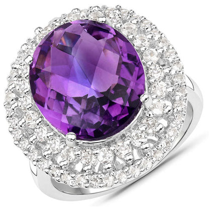 8.41 Carat Genuine Amethyst and White Topaz .925 Sterling Silver Ring by Bids.com