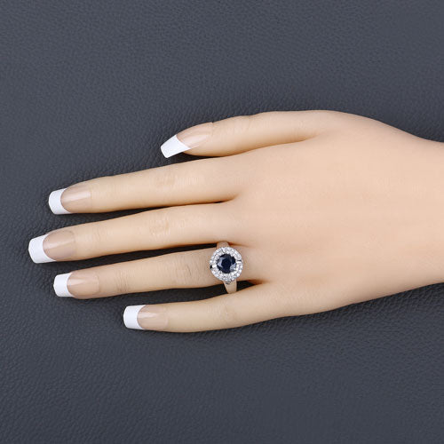 1.71 Carat Genuine Blue Sapphire and White Diamond 10K White Gold Ring  DestGlow