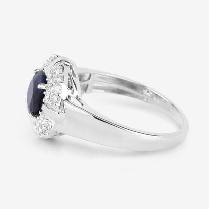 1.71 Carat Genuine Blue Sapphire and White Diamond 10K White Gold Ring  DestGlow