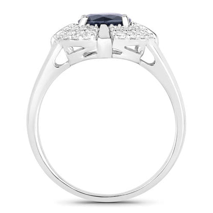 1.71 Carat Genuine Blue Sapphire and White Diamond 10K White Gold Ring  DestGlow