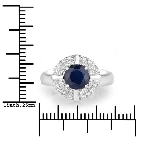 1.71 Carat Genuine Blue Sapphire and White Diamond 10K White Gold Ring  DestGlow