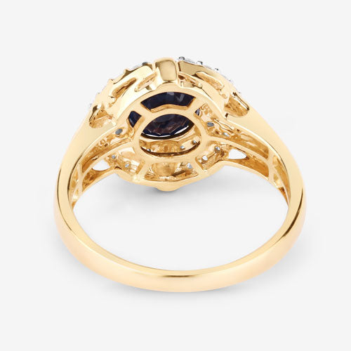 1.71 Carat Genuine Blue Sapphire and White Diamond 10K Yellow Gold Ring  DestGlow