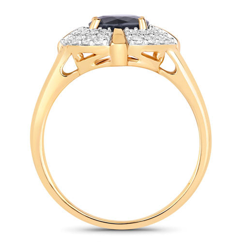 1.71 Carat Genuine Blue Sapphire and White Diamond 10K Yellow Gold Ring  DestGlow