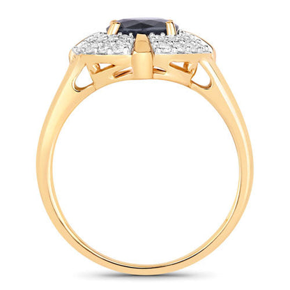 1.71 Carat Genuine Blue Sapphire and White Diamond 10K Yellow Gold Ring  DestGlow