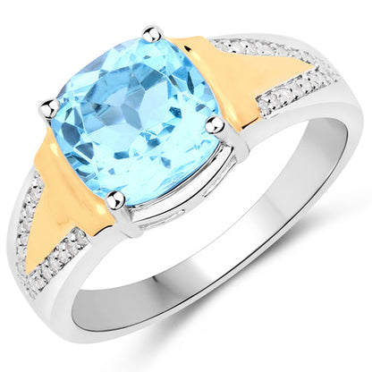 2.74 Carat Genuine Swiss Blue Topaz and White Diamond .925 Sterling Silver Ring by Bids.com