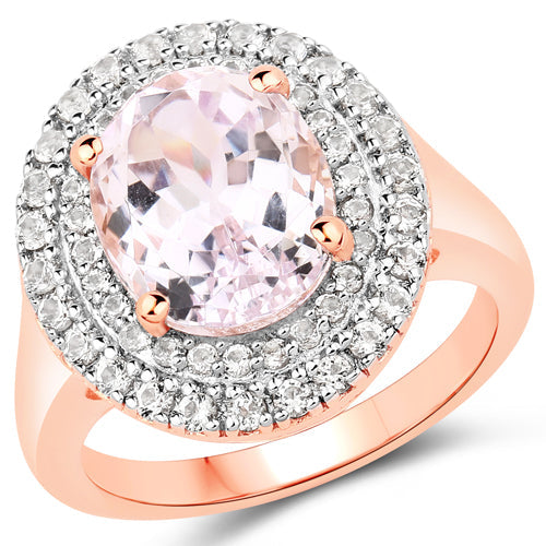 5.48 Carat Genuine Kunzite and White Topaz .925 Sterling Silver Ring by Bids.com