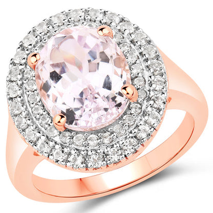 5.48 Carat Genuine Kunzite and White Topaz .925 Sterling Silver Ring by Bids.com