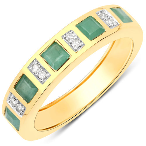 0.82 Carat Genuine Emerald and White Diamond .925 Sterling Silver Ring  DestGlow