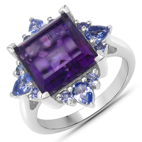 5.15 Carat Genuine Amethyst and Tanzanite .925 Sterling Silver Ring by Bids.com