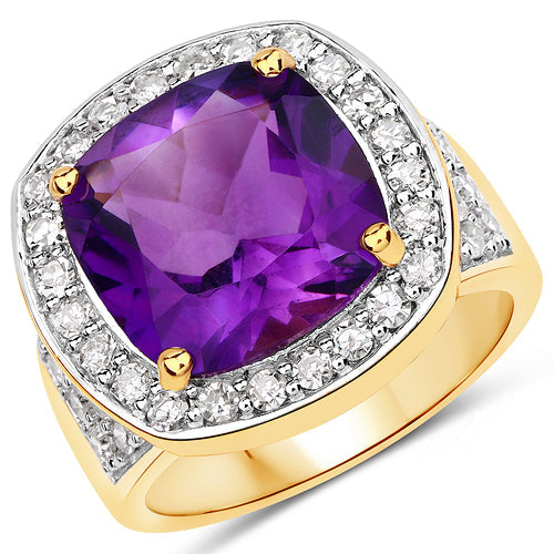 6.80 Carat Genuine Amethyst and White Diamond .925 Sterling Silver Ring by Bids.com
