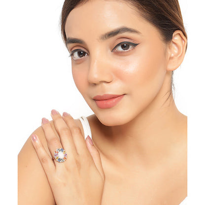 3.92 Carat Genuine Ethiopian Opal, Multi Sapphire and White Diamond .925 Sterling Silver Ring by Bids.com