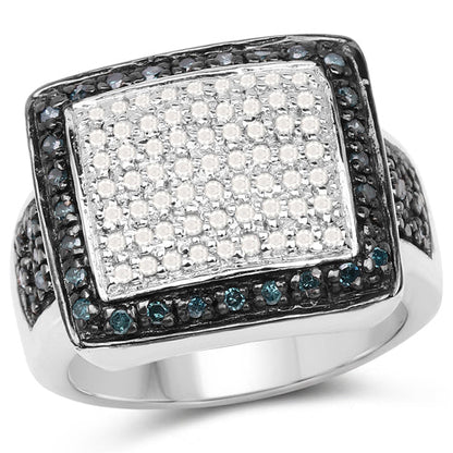 0.64 Carat Genuine White Diamond and Blue Diamond .925 Sterling Silver Ring by Bids.com