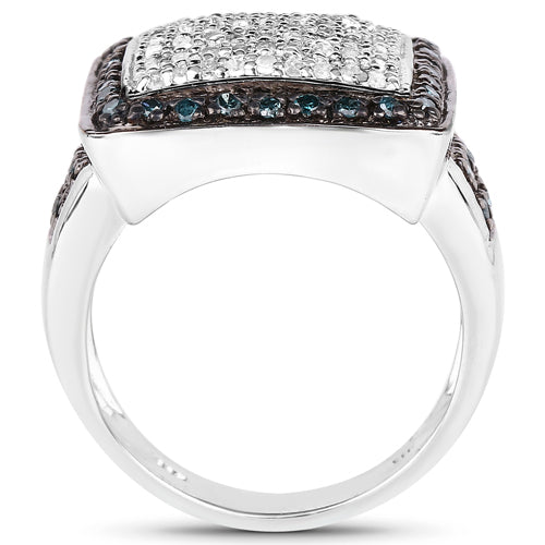 0.64 Carat Genuine White Diamond and Blue Diamond .925 Sterling Silver Ring by Bids.com