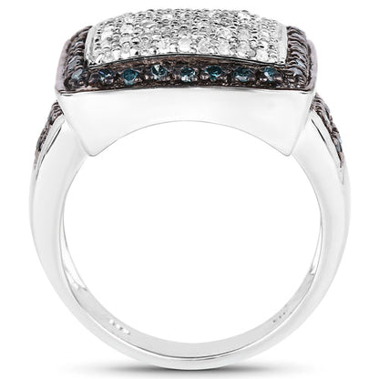 0.64 Carat Genuine White Diamond and Blue Diamond .925 Sterling Silver Ring by Bids.com