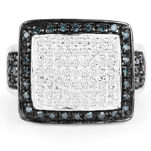 0.64 Carat Genuine White Diamond and Blue Diamond .925 Sterling Silver Ring by Bids.com