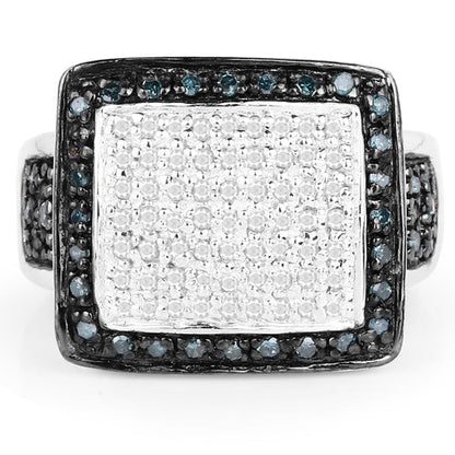 0.64 Carat Genuine White Diamond and Blue Diamond .925 Sterling Silver Ring by Bids.com