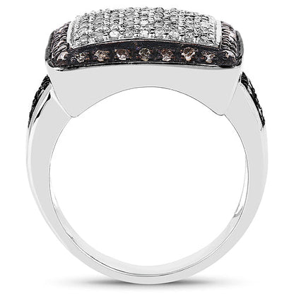 0.61 Carat Genuine Champagne Diamond and White Diamond .925 Sterling Silver Ring  DestGlow