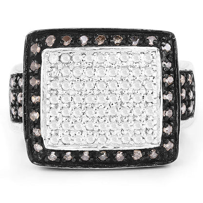 0.61 Carat Genuine Champagne Diamond and White Diamond .925 Sterling Silver Ring  DestGlow
