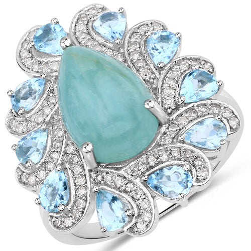 5.23 Carat Genuine Aquamarine and White Diamond .925 Sterling Silver Ring by Bids.com